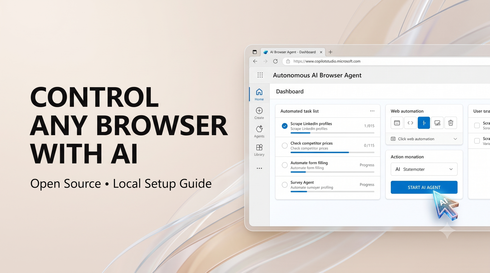 Browser-Use local setup guide showing autonomous AI agent controlling web browser interface
