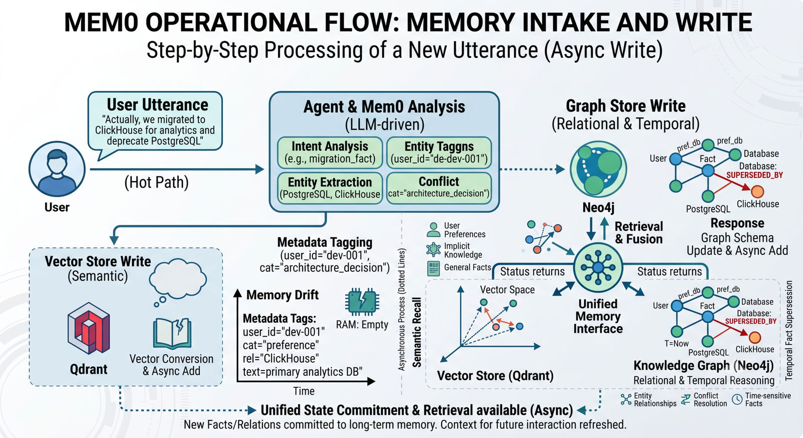 Mem0 three-tier memory partitioning diagram — user_id, run_id, agent_id scopes